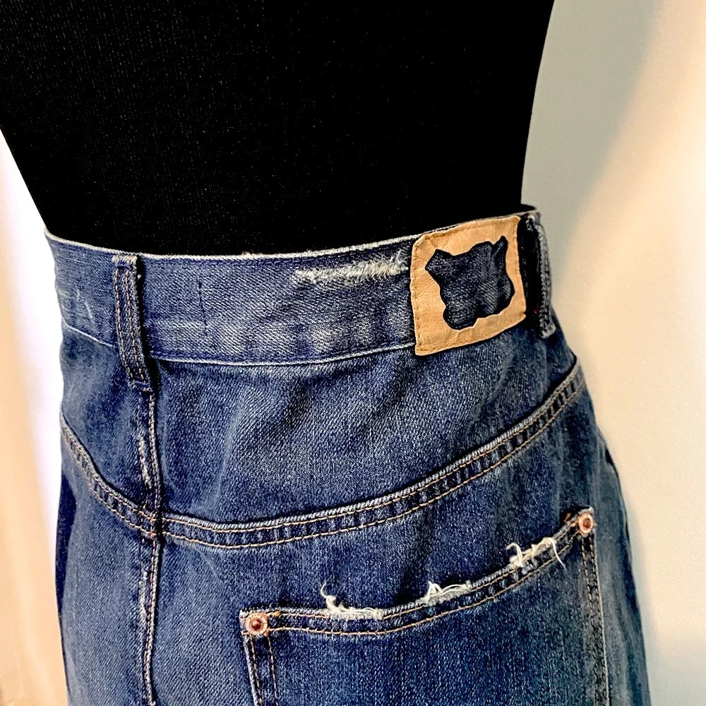 Zara Distressed Dark Washed Asymmetrical Jean Skirt Size L